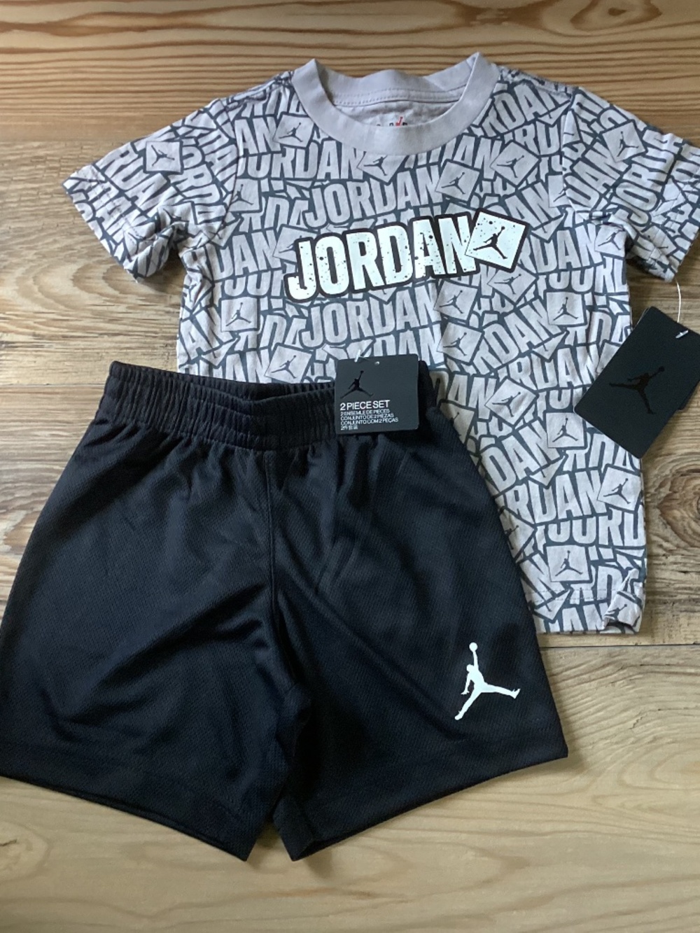 Jordan Gray Logo Tee and Black Jumpman Athletic Shorts Set Size 3T(NWT)